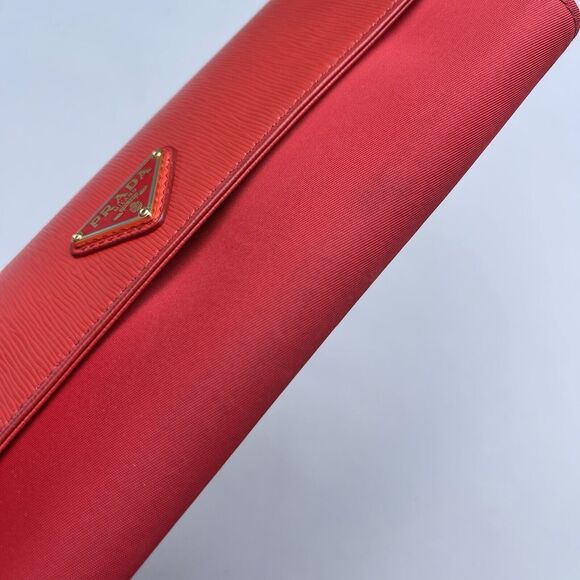 Prada Red Nylon And Leather Triangle Logo Long Wallet Complete Set - Picture 5 of 16